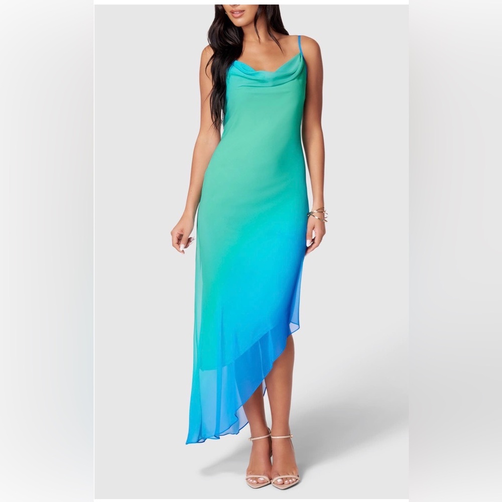 Bebe Ombré Asymmetric Hem Slip Dress